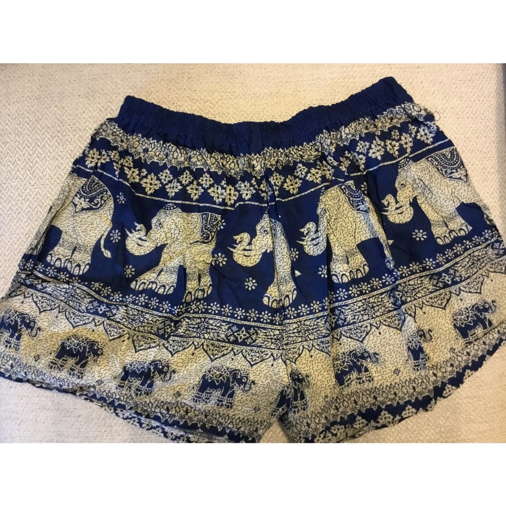 Blue Thai Elephant Shorts Expandable Waist Band